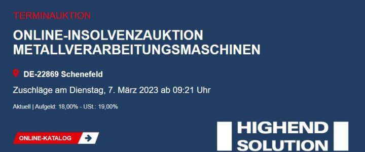 Online-Insolvenzauktion Metallverarbeitungsmaschinen (Sonstiges | Online)