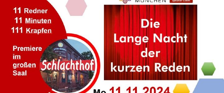 Die Lange Nacht der kurzen Reden – 11 Redner je 11 Minuten und 111 Krapfen (Workshop | München)