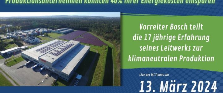 Kostenloses Webinar: Produktionsunternehmen könnten 40% Ihrer Energiekosten einsparen (Webinar | Online)